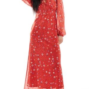 Floral & Polka Dot Red Maxi Dress
